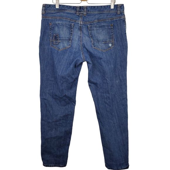 Eddie Bauer Boyfriend Relaxed Mid Rise Flannel Lined Blue Jeans Sz 14 - Picture 2 of 7